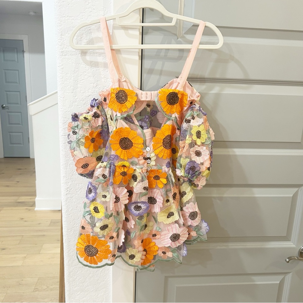 NWT For Love & Lemons Prato Flower Floral Appliqué Mini Dress - Picture 12 of 13